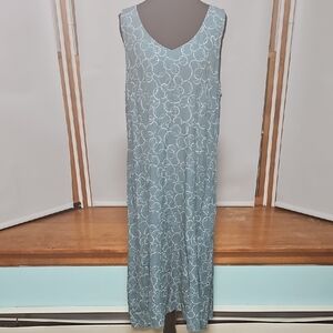 Eddie Bauer EUC Sleeveless Teal Dress with White Floral Pattern • Size Tall 16
